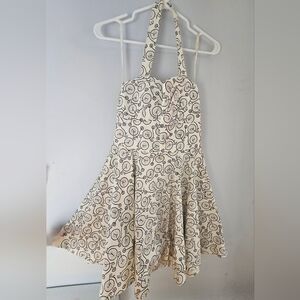 Elegant Cream Bicycle Print Halter Dress